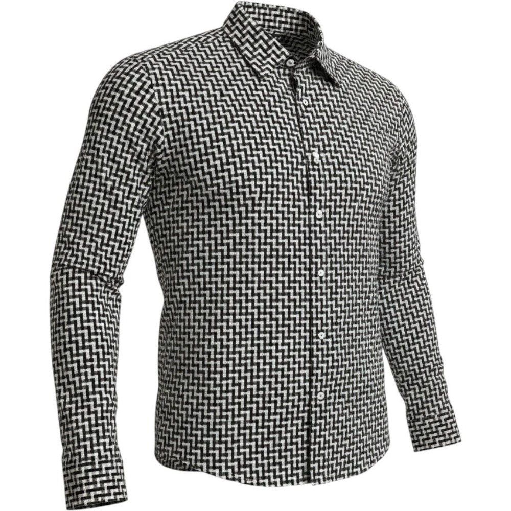 Bugatchi Uomo Button Down Shirt XL Black White Geometric Shaped Fit